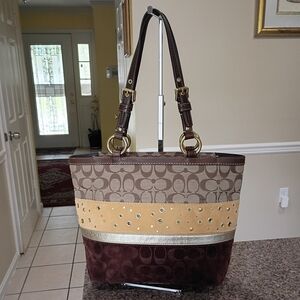 Coach Y2K Patchwork Tote Bag w/ Signature Canvas, Velvet, Suede & Leather Trim